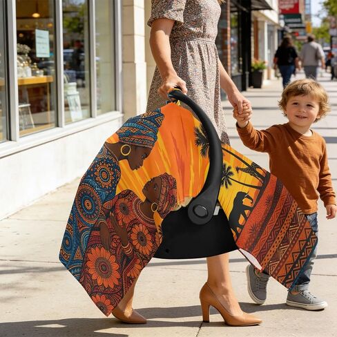 African Woman Print Baby Car Seat Cover Infant Car Seat Canopy | Muslin-like Cotton Blend, Breathable, Multi-use, Newborn Essentials Must Haves, Fits Most Strollers, for Babies Boys Girls in Kuwait