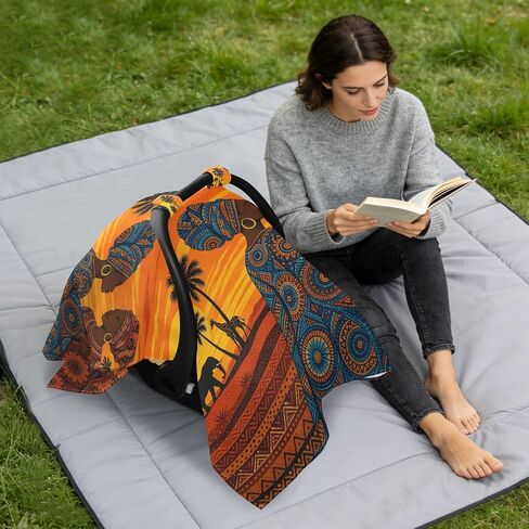African Woman Print Baby Car Seat Cover Infant Car Seat Canopy | Muslin-like Cotton Blend, Breathable, Multi-use, Newborn Essentials Must Haves, Fits Most Strollers, for Babies Boys Girls in Kuwait
