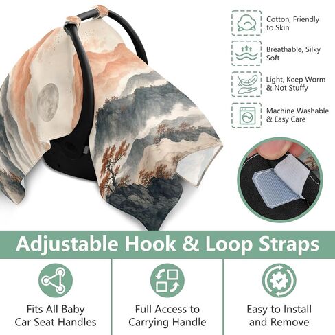 Trees Mountains Print Baby Car Seat Cover Stroller Sun Shade | Muslin-like Cotton Blend, Breathable, Multi-use, Newborn Essentials Must Haves, Fits Most Strollers, for Babies Boys Girls in Kuwait