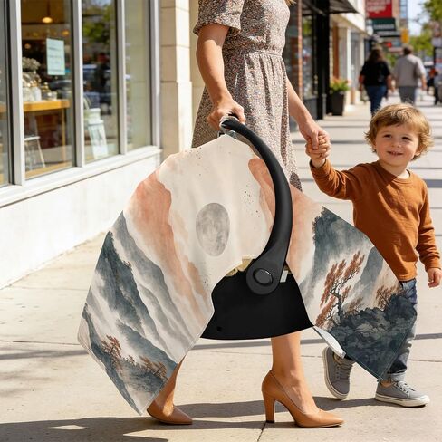 Trees Mountains Print Baby Car Seat Cover Stroller Sun Shade | Muslin-like Cotton Blend, Breathable, Multi-use, Newborn Essentials Must Haves, Fits Most Strollers, for Babies Boys Girls in Kuwait