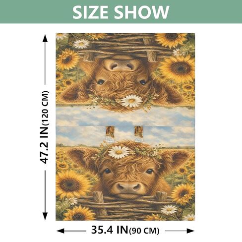 Cow Sunflower Pattern Baby Car Seat Cover Infant Carseat Cover | Muslin-like Cotton Blend, Breathable, Multi-use, Newborn Essentials Must Haves, Fits Most Strollers, for Babies Boys Girls in Kuwait