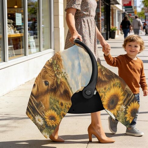 Cow Sunflower Pattern Baby Car Seat Cover Infant Carseat Cover | Muslin-like Cotton Blend, Breathable, Multi-use, Newborn Essentials Must Haves, Fits Most Strollers, for Babies Boys Girls in Kuwait