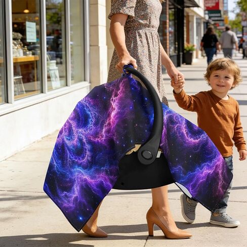 Space Galaxy Pattern Baby Car Seat Cover Nursing Cover Up | Muslin-like Cotton Blend, Breathable, Multi-use, Newborn Essentials Must Haves, Fits Most Strollers, for Babies Boys Girls in Kuwait
