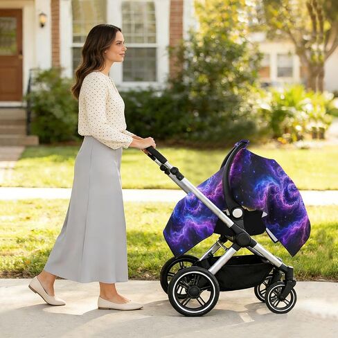 Space Galaxy Pattern Baby Car Seat Cover Nursing Cover Up | Muslin-like Cotton Blend, Breathable, Multi-use, Newborn Essentials Must Haves, Fits Most Strollers, for Babies Boys Girls in Kuwait