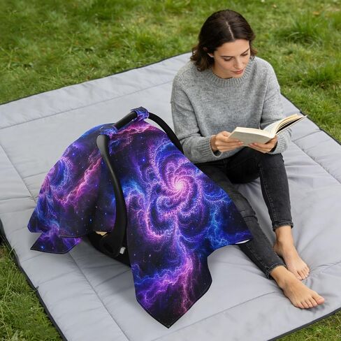 Space Galaxy Pattern Baby Car Seat Cover Nursing Cover Up | Muslin-like Cotton Blend, Breathable, Multi-use, Newborn Essentials Must Haves, Fits Most Strollers, for Babies Boys Girls in Kuwait