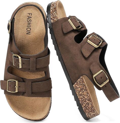 Cork Sandals With Back Strap Double Buckle Footbed Clogs Sandals Women and Men Comfortable Adjustable Ankle Strap Flat Sandal Dressy Open Toe Mules Casual Non Slip Summer Shoes sandalias de mujer in Kuwait
