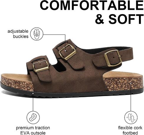 Cork Sandals With Back Strap Double Buckle Footbed Clogs Sandals Women and Men Comfortable Adjustable Ankle Strap Flat Sandal Dressy Open Toe Mules Casual Non Slip Summer Shoes sandalias de mujer in Kuwait