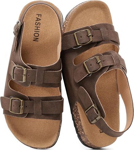 Cork Sandals With Back Strap Double Buckle Footbed Clogs Sandals Women and Men Comfortable Adjustable Ankle Strap Flat Sandal Dressy Open Toe Mules Casual Non Slip Summer Shoes sandalias de mujer in Kuwait