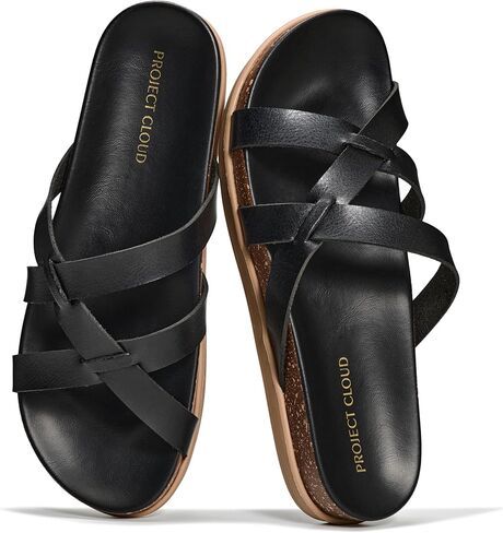 Project Cloud Non-Slip Summer Slides for Women (LASSO,BLK,8.5M) | Summer Sandals for Women with Plush and Soft Insole Womens Sandals Comfortable Non Slip and Lightweight Women Footwear in Kuwait