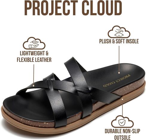 Project Cloud Non-Slip Summer Slides for Women (LASSO,BLK,8.5M) | Summer Sandals for Women with Plush and Soft Insole Womens Sandals Comfortable Non Slip and Lightweight Women Footwear in Kuwait
