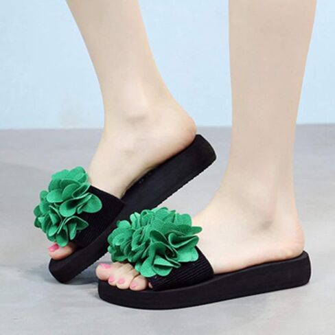 MIOKE Womens Boho Flowers Wedge Slide Sandals Summer Platform Comfort Nonslip High Heel Beach Sandals in Kuwait