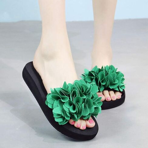 MIOKE Womens Boho Flowers Wedge Slide Sandals Summer Platform Comfort Nonslip High Heel Beach Sandals in Kuwait