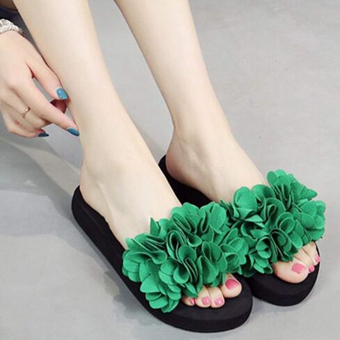 MIOKE Womens Boho Flowers Wedge Slide Sandals Summer Platform Comfort Nonslip High Heel Beach Sandals in Kuwait