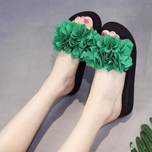 MIOKE Womens Boho Flowers Wedge Slide Sandals Summer Platform Comfort Nonslip High Heel Beach Sandals in Kuwait