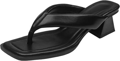Thong Sandals for Women Slip On Low Block Chunky Heels Square Toe Flip Flops for Women Summer Comfortable Beach Slides in Kuwait