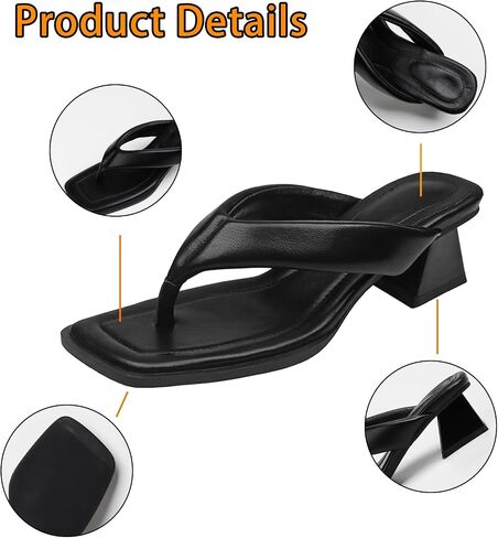 Thong Sandals for Women Slip On Low Block Chunky Heels Square Toe Flip Flops for Women Summer Comfortable Beach Slides in Kuwait