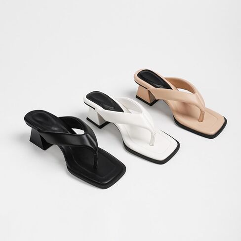 Thong Sandals for Women Slip On Low Block Chunky Heels Square Toe Flip Flops for Women Summer Comfortable Beach Slides in Kuwait