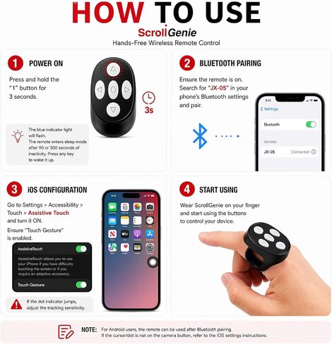 Original Defense® ScrollGenie Bluetooth Scrolling Ring Remote for Phone – Wireless Fingertip Control for TikTok, Instagram & Video Apps – Hands-Free Page Turner, Camera Shutter & Media Clicker in Kuwait