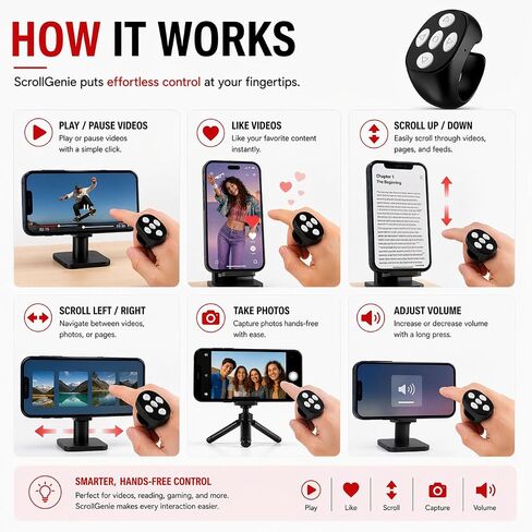 Original Defense® ScrollGenie Bluetooth Scrolling Ring Remote for Phone – Wireless Fingertip Control for TikTok, Instagram & Video Apps – Hands-Free Page Turner, Camera Shutter & Media Clicker in Kuwait