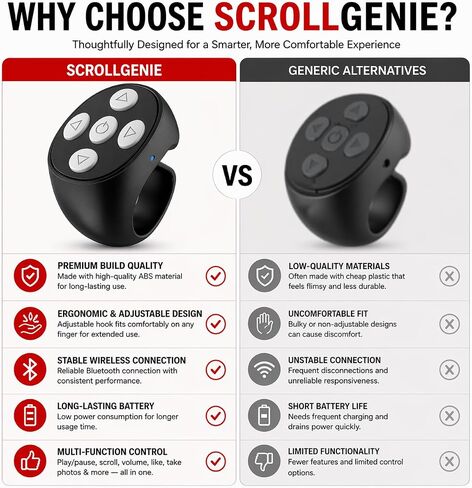 Original Defense® ScrollGenie Bluetooth Scrolling Ring Remote for Phone – Wireless Fingertip Control for TikTok, Instagram & Video Apps – Hands-Free Page Turner, Camera Shutter & Media Clicker in Kuwait