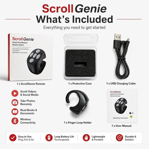 Original Defense® ScrollGenie Bluetooth Scrolling Ring Remote for Phone – Wireless Fingertip Control for TikTok, Instagram & Video Apps – Hands-Free Page Turner, Camera Shutter & Media Clicker in Kuwait