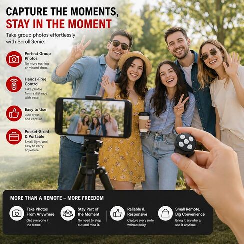Original Defense® ScrollGenie Bluetooth Scrolling Ring Remote for Phone – Wireless Fingertip Control for TikTok, Instagram & Video Apps – Hands-Free Page Turner, Camera Shutter & Media Clicker in Kuwait