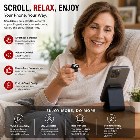 Original Defense® ScrollGenie Bluetooth Scrolling Ring Remote for Phone – Wireless Fingertip Control for TikTok, Instagram & Video Apps – Hands-Free Page Turner, Camera Shutter & Media Clicker in Kuwait