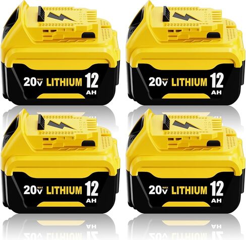 4Packs 12.0A Replacement for Dewalt 20V Battery Lithium and DCB104 Charger | Compatible with Dewalt 20V Battery DCB206 DCB207 DCB204 DCB200 DCB201 Series Power Tool in Kuwait