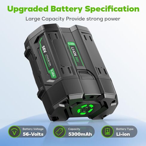 Djsanu Upgraded 5.3 Ah Compatible for EGO 56V Battery, Compatible with EGO Power Tools, High Capacity, Multi Protection, Smart LED Indicators, only Suitable for CH2100, CH3200, CH5500, CH7000, CH2800D in Kuwait