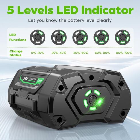 Djsanu Upgraded 5.3 Ah Compatible for EGO 56V Battery, Compatible with EGO Power Tools, High Capacity, Multi Protection, Smart LED Indicators, only Suitable for CH2100, CH3200, CH5500, CH7000, CH2800D in Kuwait