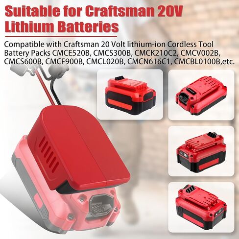 2 Pack Power Wheel Adapter for Craftsman 20V Battery,Dock Battery Adapter with Fuse, Wire Terminal,14 Gauge Wire Power Convertor for Rc Car, Robotics, DIY use, and Work Lights in Kuwait
