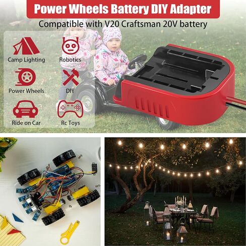 2 Pack Power Wheel Adapter for Craftsman 20V Battery,Dock Battery Adapter with Fuse, Wire Terminal,14 Gauge Wire Power Convertor for Rc Car, Robotics, DIY use, and Work Lights in Kuwait