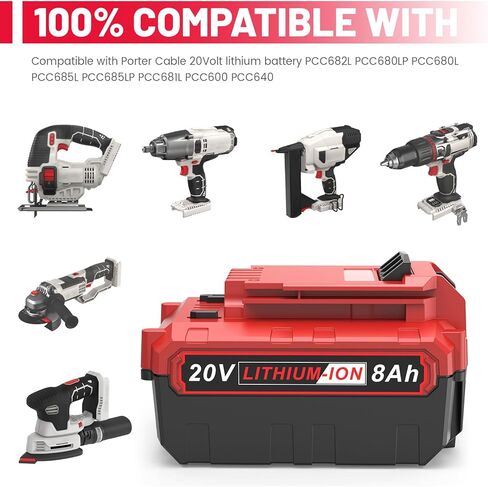 Fancy Buying 8.0Ah 20V Battery Replacement for Porter Cable 20-Volt Max Lithium Power Tools PCC685L PCC680L PCC682L PCC685LP PCC682Lf PCC700 PCC640 PCC601Batteries in Kuwait