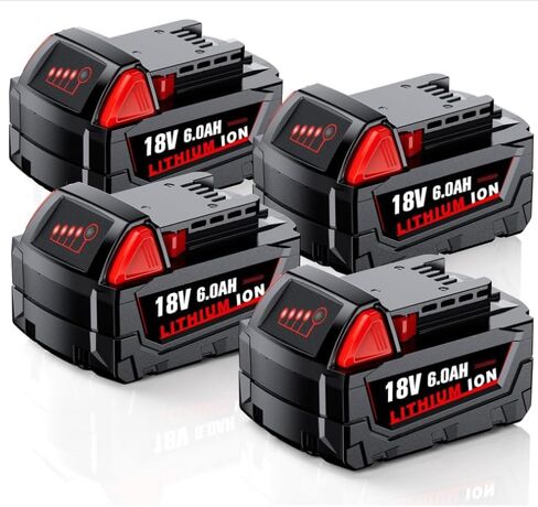 Replacement for Milwaukee M18 Battery, 6000mAh 18V Lithium High-Capacity Batteries Compatible with M18 Cordless Power Tools and Charger 48-11-1850 48-11-1860 48-11-1828 48-11-1815 48-11-1822 (4PACK) in Kuwait