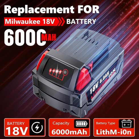 Replacement for Milwaukee M18 Battery, 6000mAh 18V Lithium High-Capacity Batteries Compatible with M18 Cordless Power Tools and Charger 48-11-1850 48-11-1860 48-11-1828 48-11-1815 48-11-1822 (4PACK) in Kuwait
