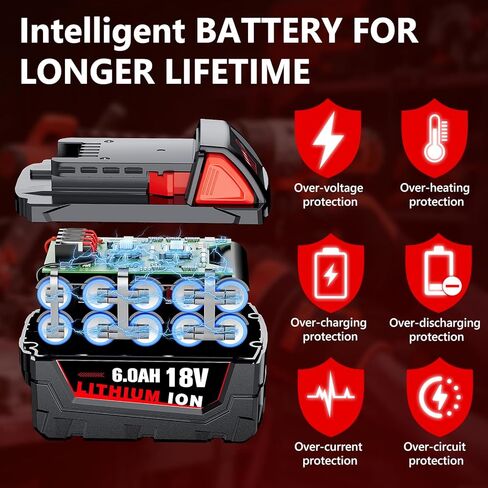 Replacement for Milwaukee M18 Battery, 6000mAh 18V Lithium High-Capacity Batteries Compatible with M18 Cordless Power Tools and Charger 48-11-1850 48-11-1860 48-11-1828 48-11-1815 48-11-1822 (4PACK) in Kuwait