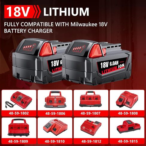 Replacement for Milwaukee M18 Battery, 6000mAh 18V Lithium High-Capacity Batteries Compatible with M18 Cordless Power Tools and Charger 48-11-1850 48-11-1860 48-11-1828 48-11-1815 48-11-1822 (4PACK) in Kuwait