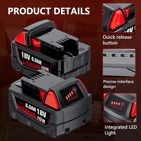 Replacement for Milwaukee M18 Battery, 6000mAh 18V Lithium High-Capacity Batteries Compatible with M18 Cordless Power Tools and Charger 48-11-1850 48-11-1860 48-11-1828 48-11-1815 48-11-1822 (4PACK) in Kuwait