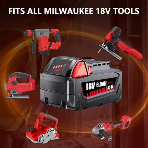 Replacement for Milwaukee M18 Battery, 6000mAh 18V Lithium High-Capacity Batteries Compatible with M18 Cordless Power Tools and Charger 48-11-1850 48-11-1860 48-11-1828 48-11-1815 48-11-1822 (4PACK) in Kuwait