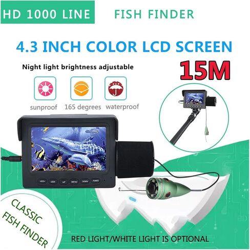 Fish Finder Underwater Fishing Camera 15M/30M 1200TVL 4.3 inch Monitor 6PCS 1W LED Night Vision for Ice Sea in Kuwait