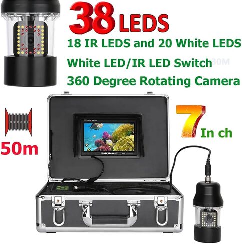 7 Inch 20m/50m/100m Underwater Fishing Video Camera Fish Finder IP68 Waterproof 38 LEDs 360 Degree Rotating in Kuwait