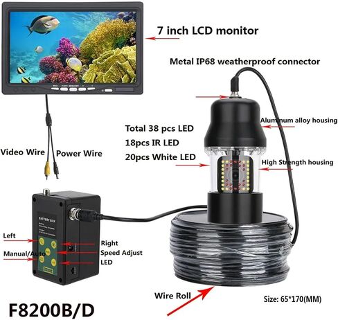 7 Inch 20m/50m/100m Underwater Fishing Video Camera Fish Finder IP68 Waterproof 38 LEDs 360 Degree Rotating in Kuwait