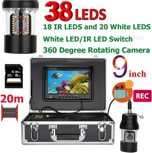 9 Inch DVR Recorder 20m Underwater Fishing Video Camera Fish Finder IP68 Waterproof 38 LEDs 360 Degree Rotating in Kuwait