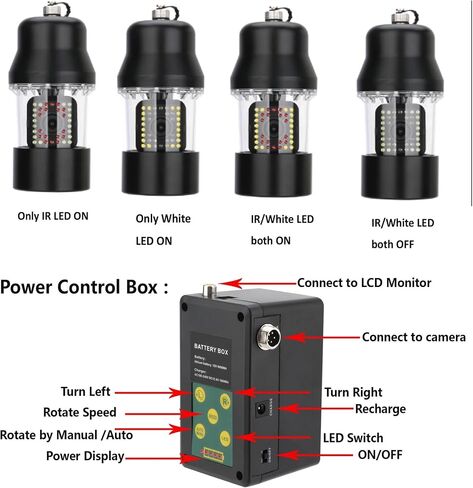 9 Inch DVR Recorder 20m Underwater Fishing Video Camera Fish Finder IP68 Waterproof 38 LEDs 360 Degree Rotating in Kuwait
