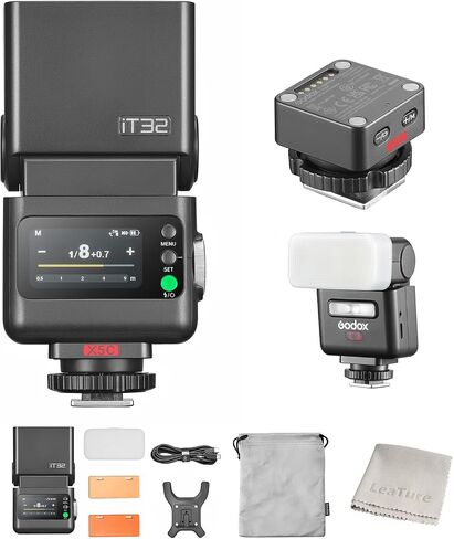 Godox iT32 TTL Camera Flash with X5S Trigger HSS GN18 for Sony | 2.4G Wireless, magnetic hotshoe & trigger 2-in-1, touch screen, LED modeling light, rotatable head, USB-C, 1.5s recycle in Kuwait