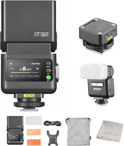 Godox iT32 TTL Camera Flash with X5S Trigger HSS GN18 for Sony | 2.4G Wireless, magnetic hotshoe & trigger 2-in-1, touch screen, LED modeling light, rotatable head, USB-C, 1.5s recycle in Kuwait