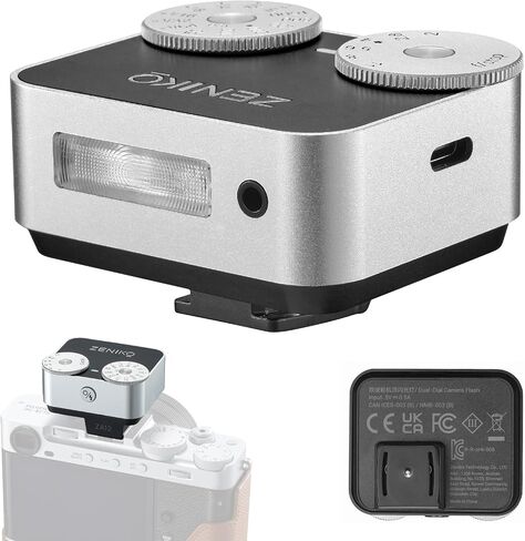 ZENIKO ZA-12B Dual Dial Retro Mini Flash - 2.5s Recycle, 7-Level Power, 400 Shots Single-Contact hotshoe Camera Flash for Fujifilm XM5/XT3, Sony A7M3, Ricoh GR3/4 Camera(Black) in Kuwait