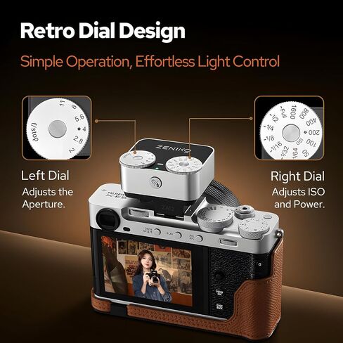 ZENIKO ZA-12B Dual Dial Retro Mini Flash - 2.5s Recycle, 7-Level Power, 400 Shots Single-Contact hotshoe Camera Flash for Fujifilm XM5/XT3, Sony A7M3, Ricoh GR3/4 Camera(Black) in Kuwait