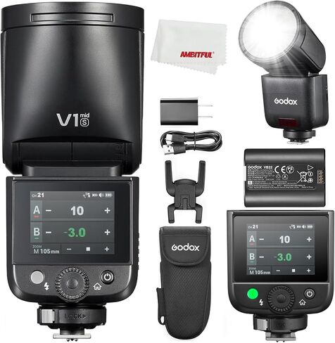 Godox V1 mid F V1midF Round Head TTL Speedlite Flash for Fuji Cameras | 55Ws TTL Round Head Camera Flash,1.7s Recycle Time,2.4G X Wireless HSS 1/8000s,Full-Color Touchscreen,USB-C Lithium Battery in Kuwait
