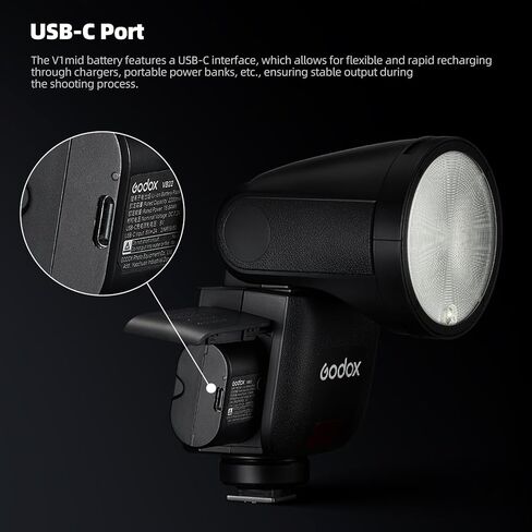 Godox V1 mid F V1midF Round Head TTL Speedlite Flash for Fuji Cameras | 55Ws TTL Round Head Camera Flash,1.7s Recycle Time,2.4G X Wireless HSS 1/8000s,Full-Color Touchscreen,USB-C Lithium Battery in Saudi Arabia